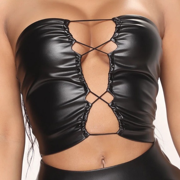 Just A Peek Faux Leather Tube Top - Picture 2 of 2